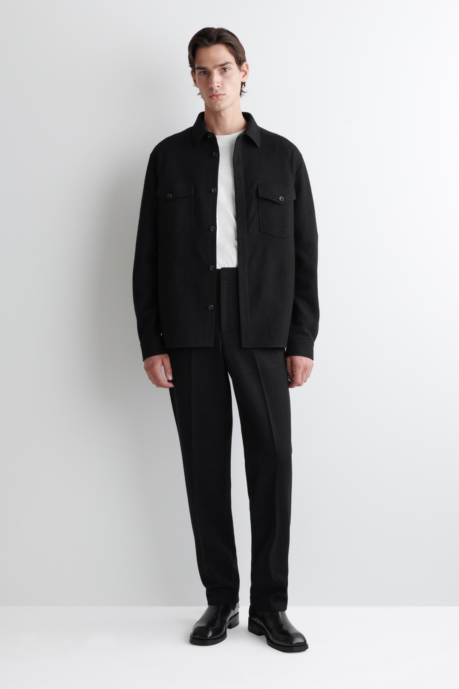 PANTALON TAILLE ÉLASTIQUÉE EN LAINE BOUILLIE - NOIR/KAKI FONCÉ/BRUN FONCÉ - 1