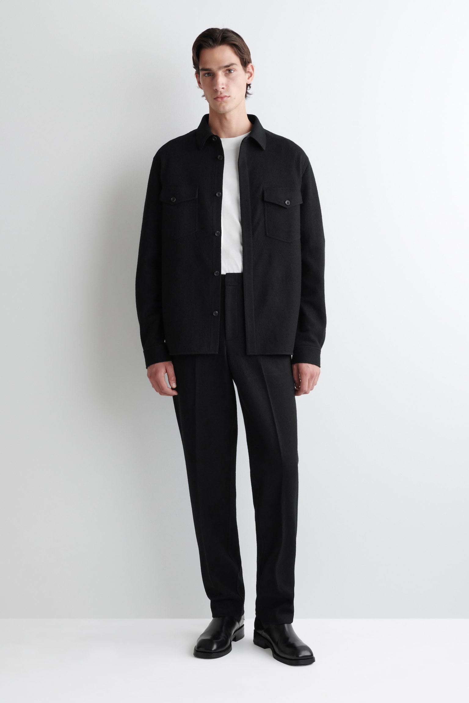 ELASTICATED BOILED-WOOL TROUSERS - NEGRO/CAQUI OSCURO/MARRÓN OSCURO