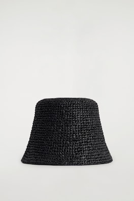 SCULPTED STRAW BUCKET HAT — BLACK 3