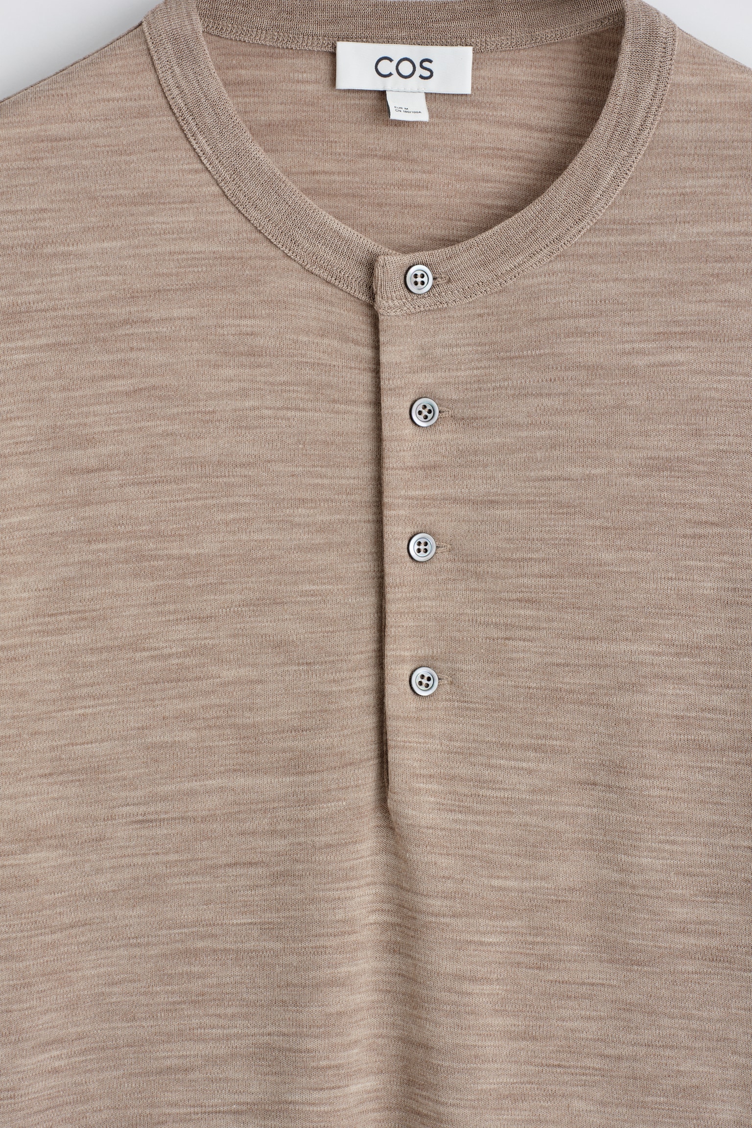 CAMISETA HENLEY DE MANGA LARGA DE LANA - BEIGE JASPEADO/AZUL MARINO - 7