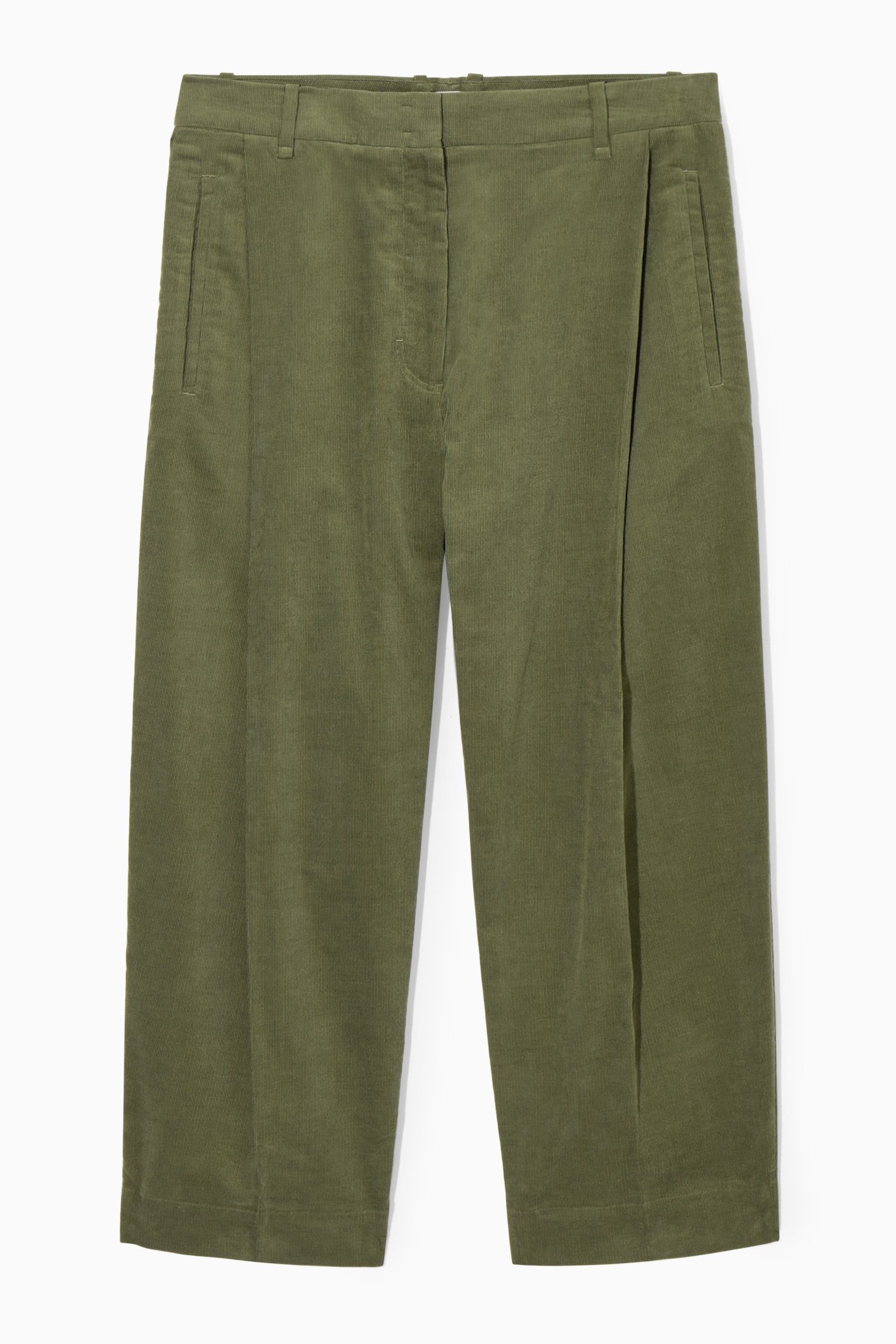 PLEATED BARREL-LEG CORDUROY TROUSERS - DARK KHAKI