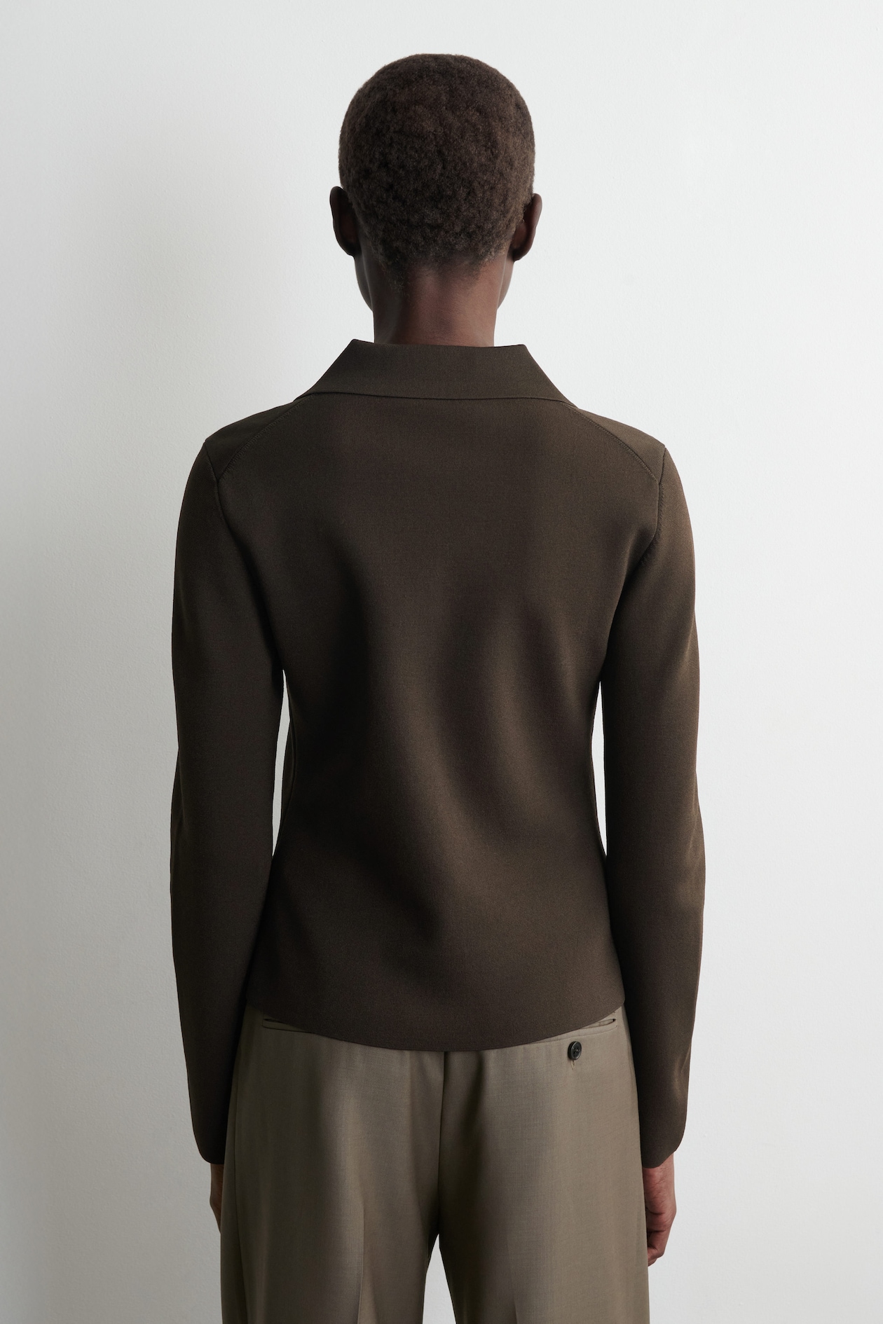 WAISTED MILANO-KNIT CARDIGAN — DARK BROWN
