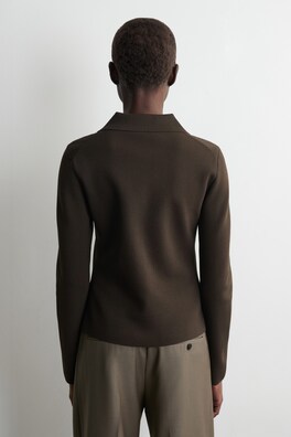 WAISTED MILANO-KNIT CARDIGAN — DARK BROWN 5