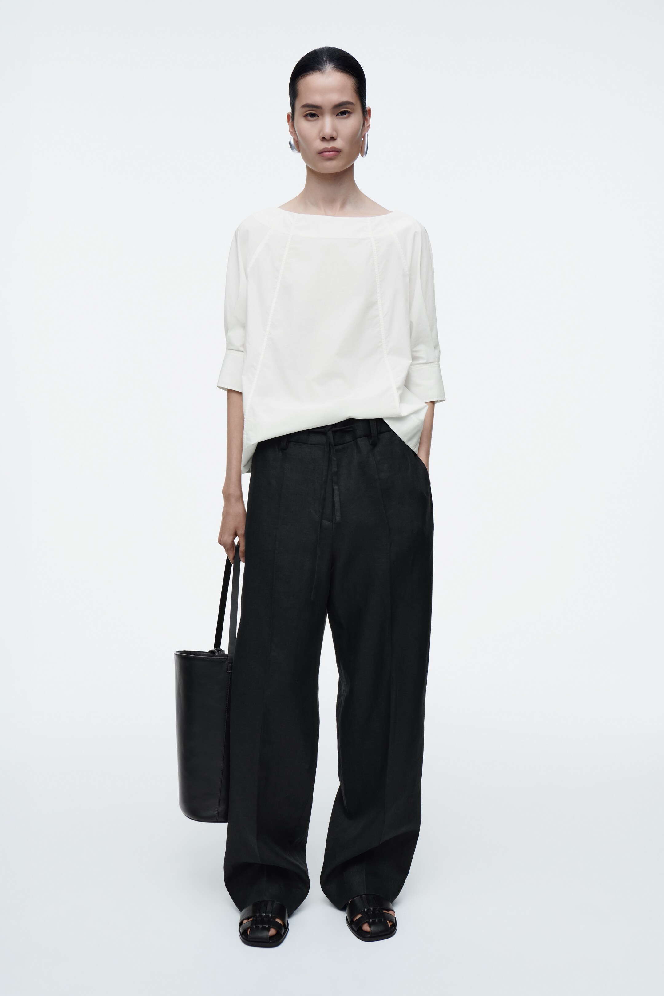 View larger image: VOLUMINOUS BOAT-NECK COTTON BLOUSE - WHITE - Ladies | H&M GB 5