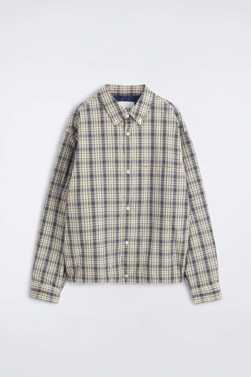 Padded Checked Cotton Overshirt in Navy