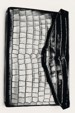 ENVELOPE CLASP POUCH - CROC-EFFECT LEATHER — BLACK 5