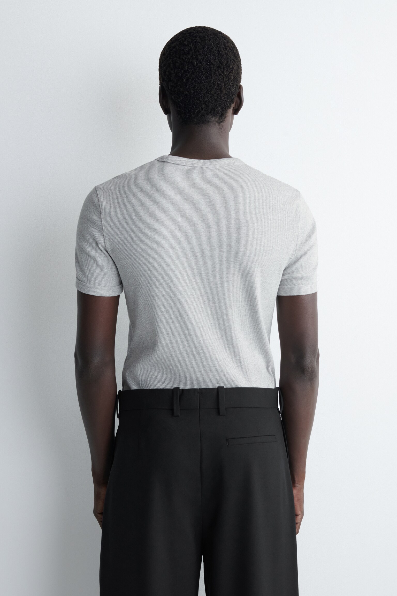 SLIM RIBBED COTTON T-SHIRT - LIGHT GREY/WHITE/BLACK/NAVY/DARK KHAKI/KHAKI/CHARCOAL - 10