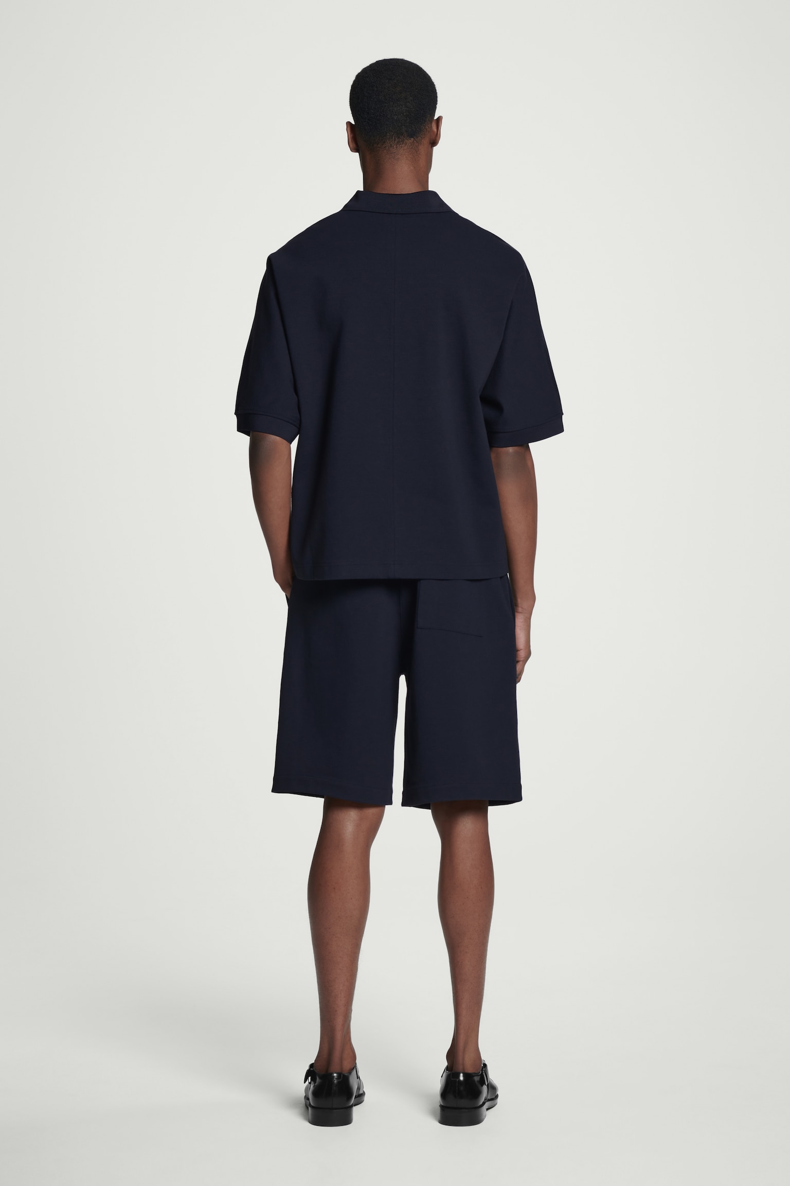POLO À COL OUVERT EN JERSEY MERCERISÉ - BLEU MARINE/BLANC - 4