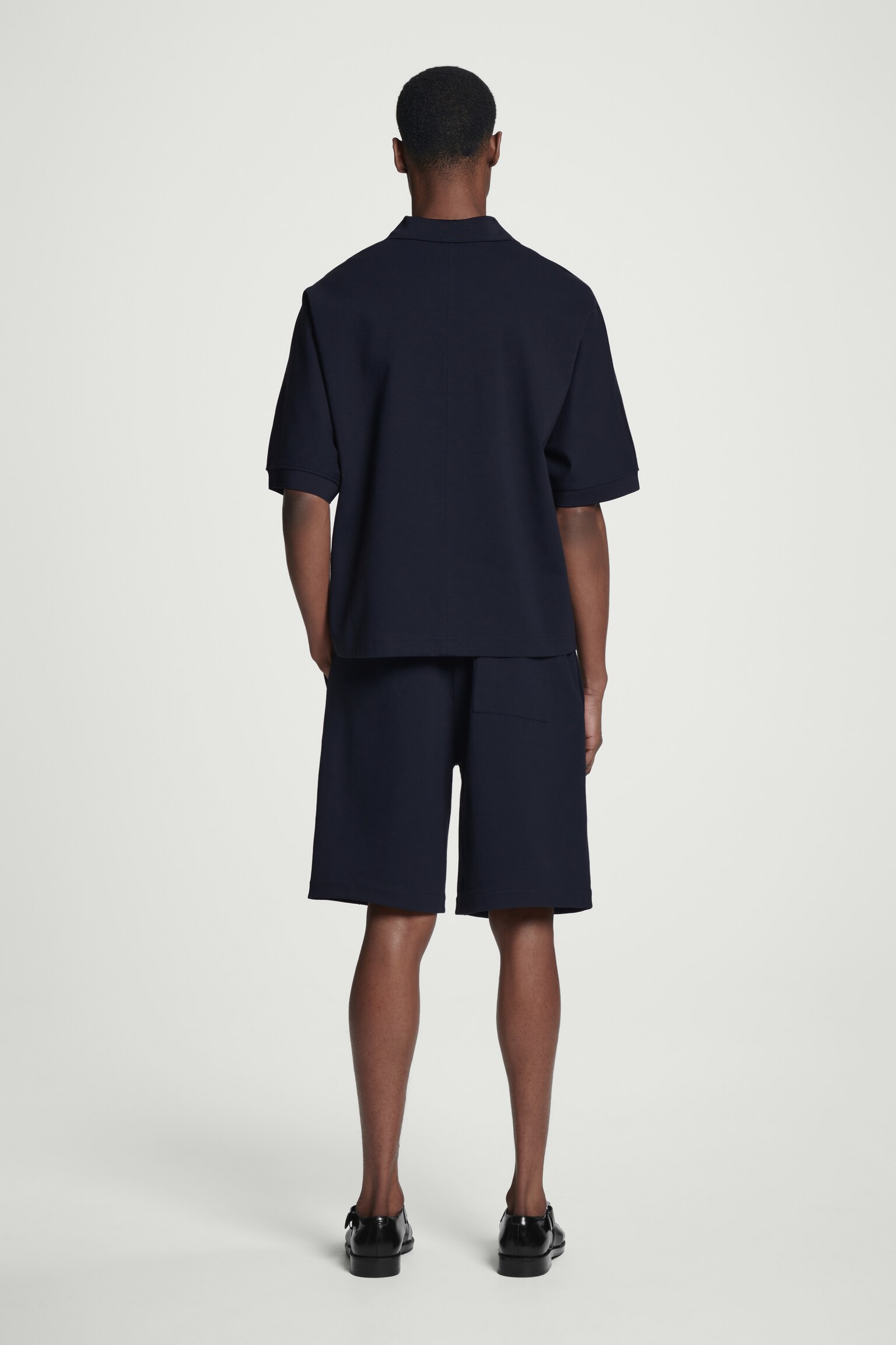 OPEN-COLLAR MERCERISED-JERSEY POLO SHIRT - NAVY - 7