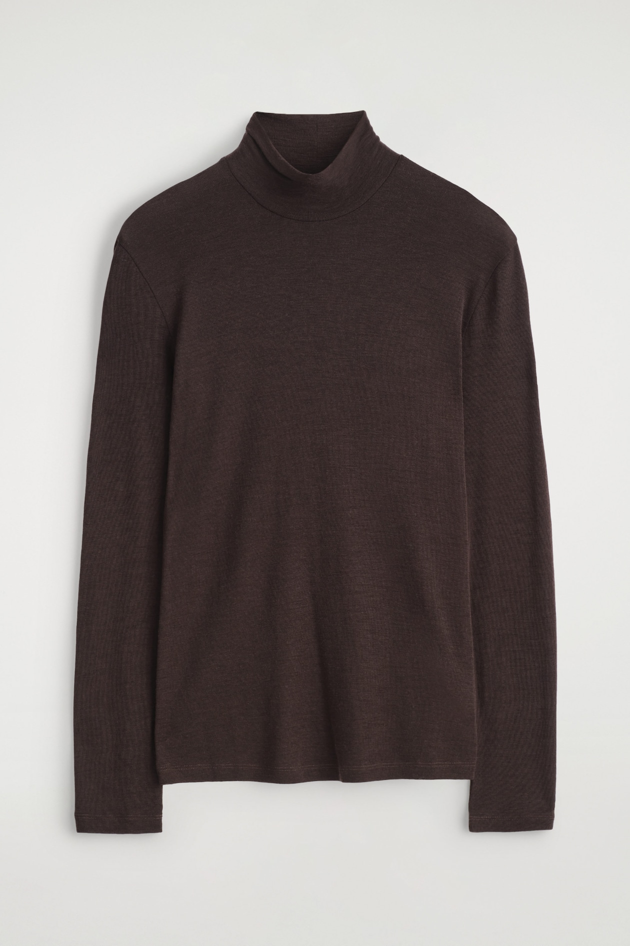 SLIM WOOL-JERSEY ROLLNECK TOP — DARK BROWN