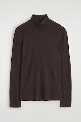 SLIM WOOL-JERSEY ROLLNECK TOP — DARK BROWN 2