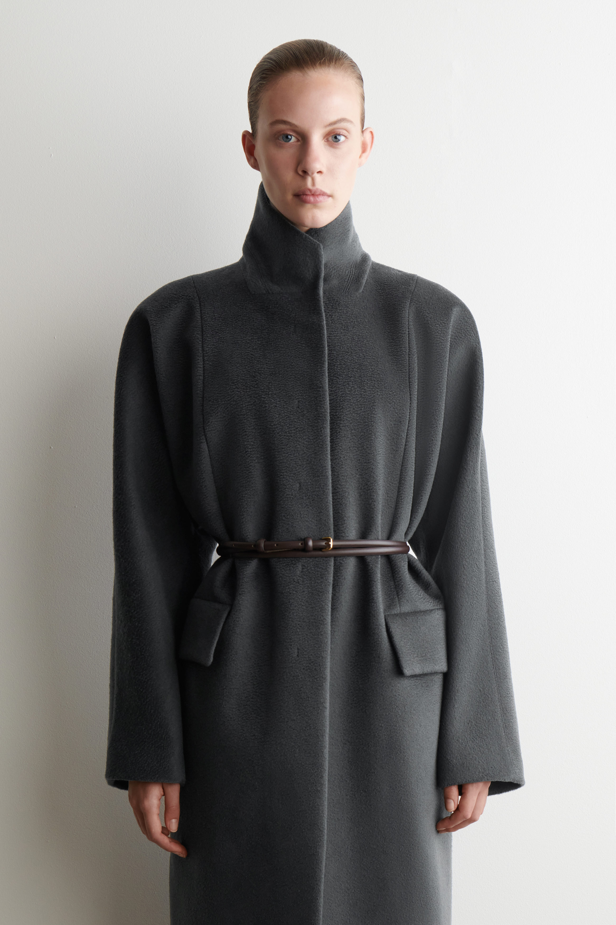 TAILORED WOOL-ZIBELINE LONG COAT - STEEL | COS US