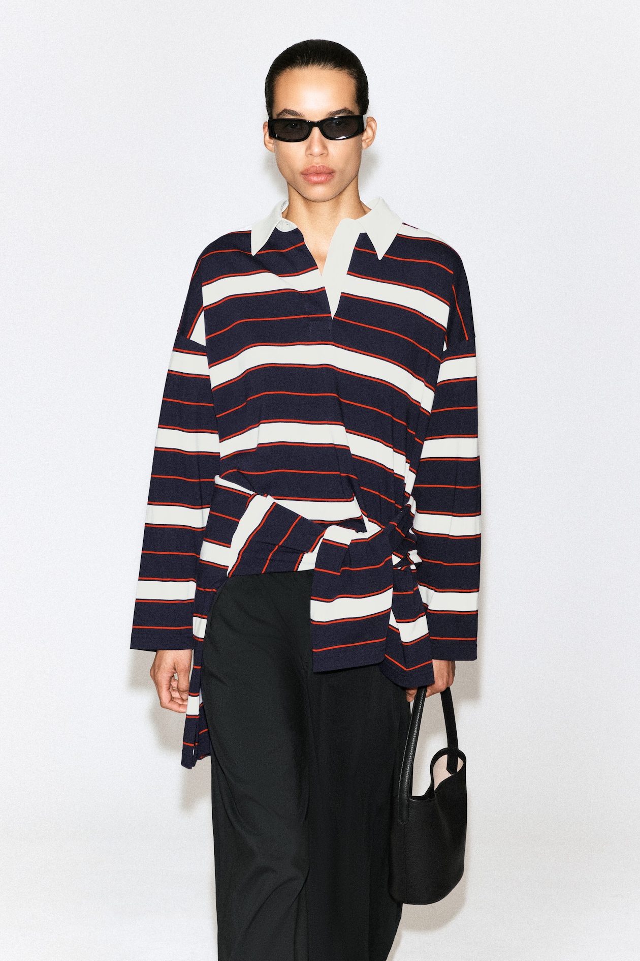STRIPED COTTON RUGBY SHIRT — NAVY / RED / STRIPED