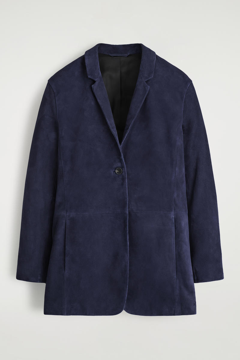 Cos Suede Single-breasted Blazer In Blue