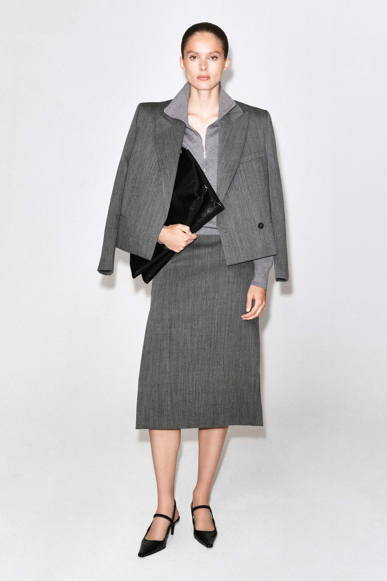 TAILORED WOOL MIDI SKIRT — HEATHER