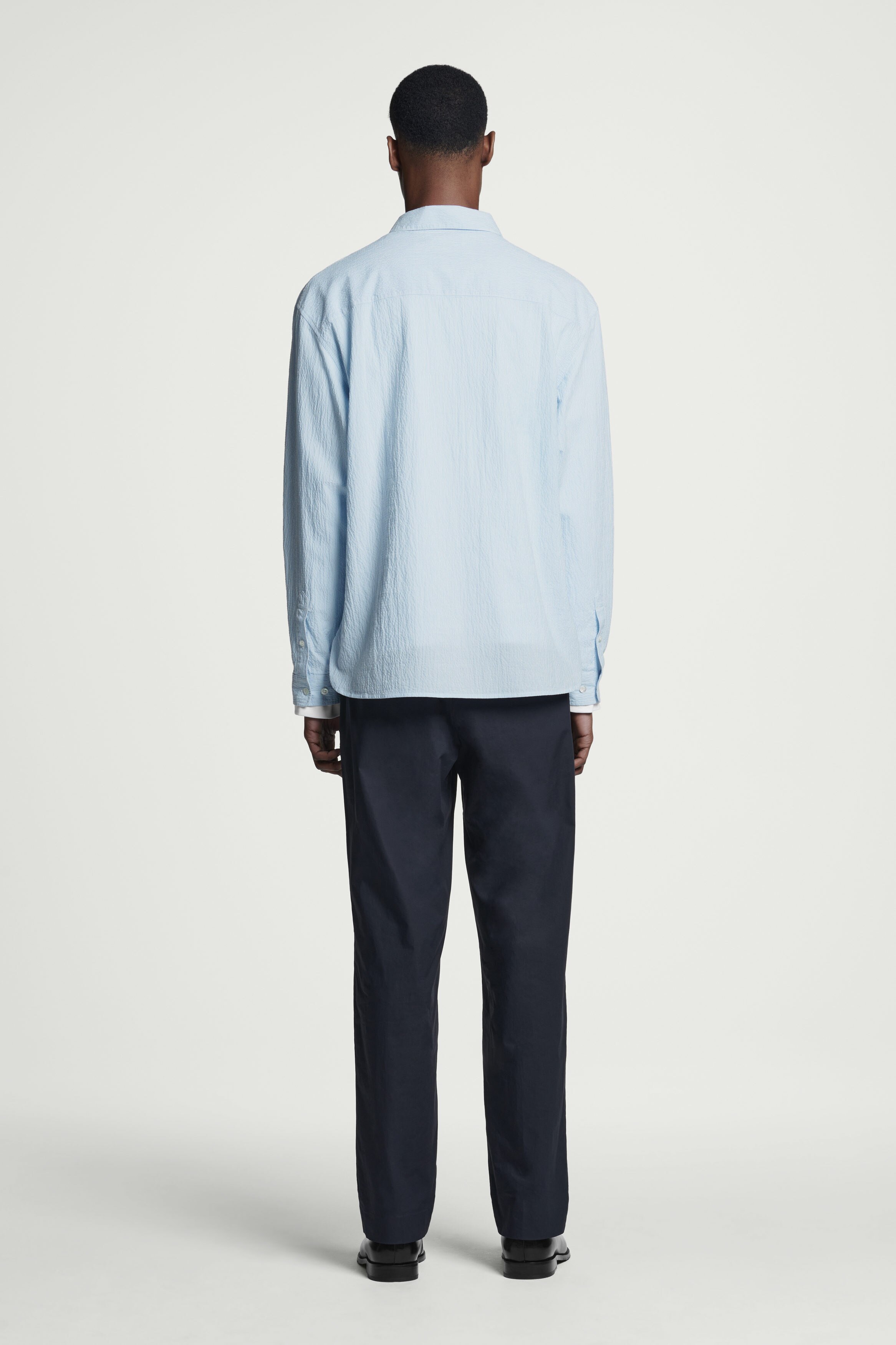 COTTON-SEERSUCKER POPOVER SHIRT - GRAY-BLUE | COS US