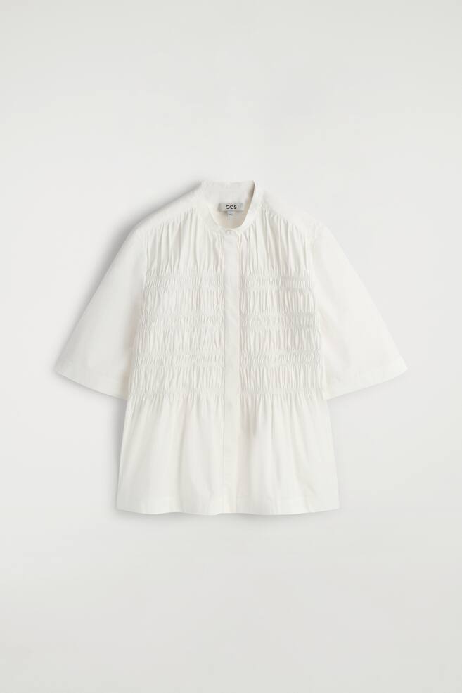 BLOUSE FRONCÉE EN COTON - BLANC/GRIS CLAIR - 1