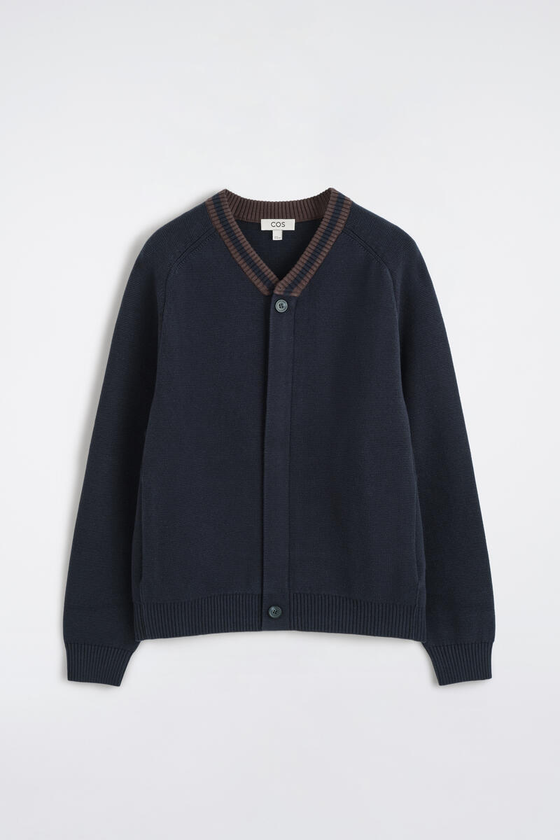 Striped-Collar Cotton-Blend Cardigan