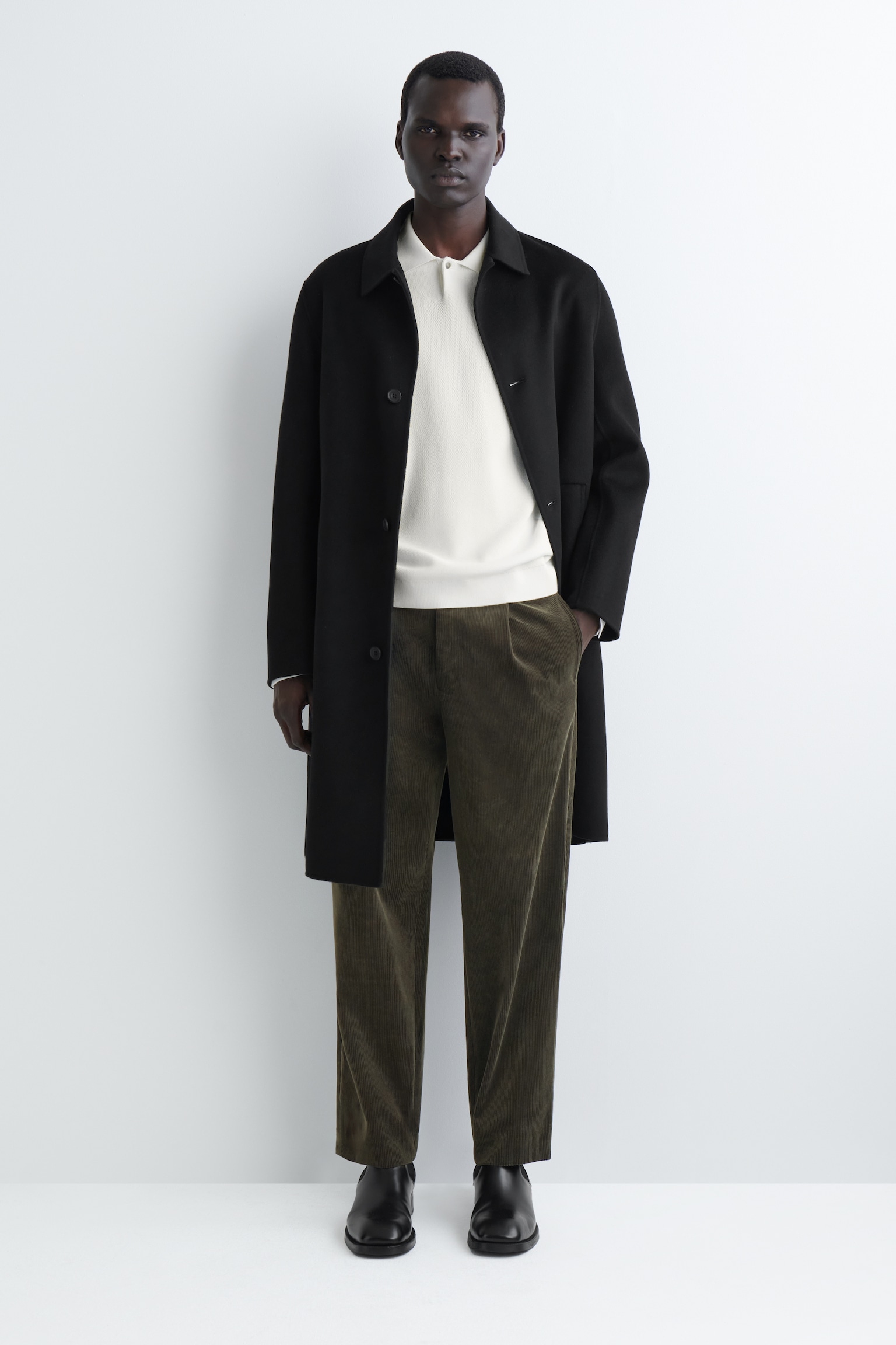 PLEATED CORDUROY STRAIGHT-LEG TROUSERS - CAQUI OSCURO/AZUL MARINO