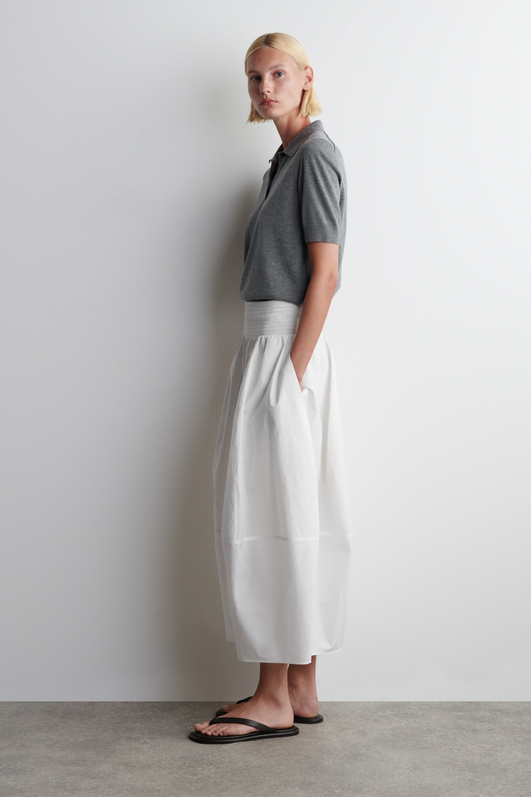 View larger image: SMOCKED PANELLED MIDI SKIRT - WHITE - Ladies | H&M GB 3