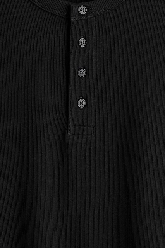 Cold Shoulder Ribbed Henley T-Shirt with Button Detail