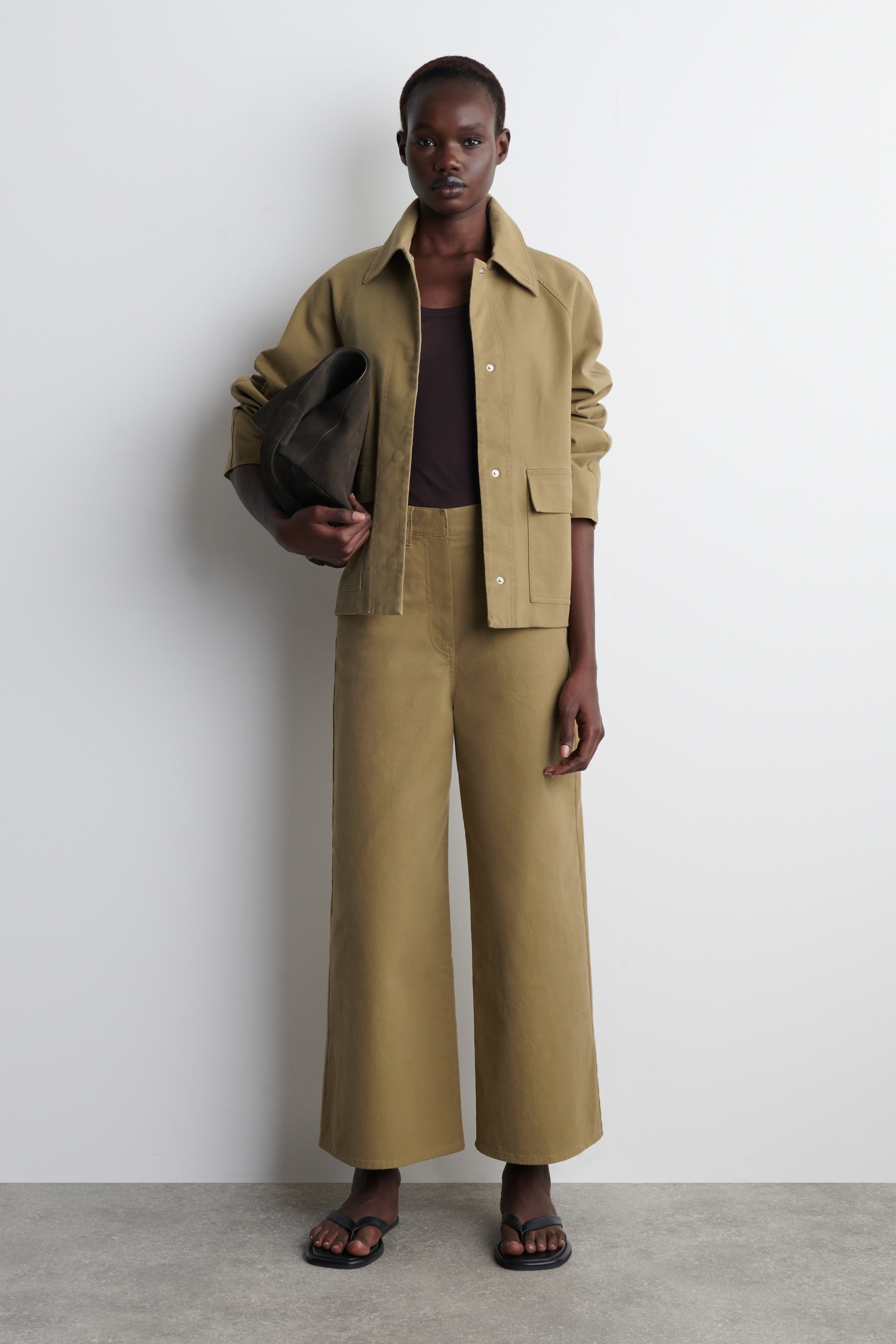 Ver imagem maior: Calças de algodão cropped de perna larga - Camel - SENHORA | H&M PT 1