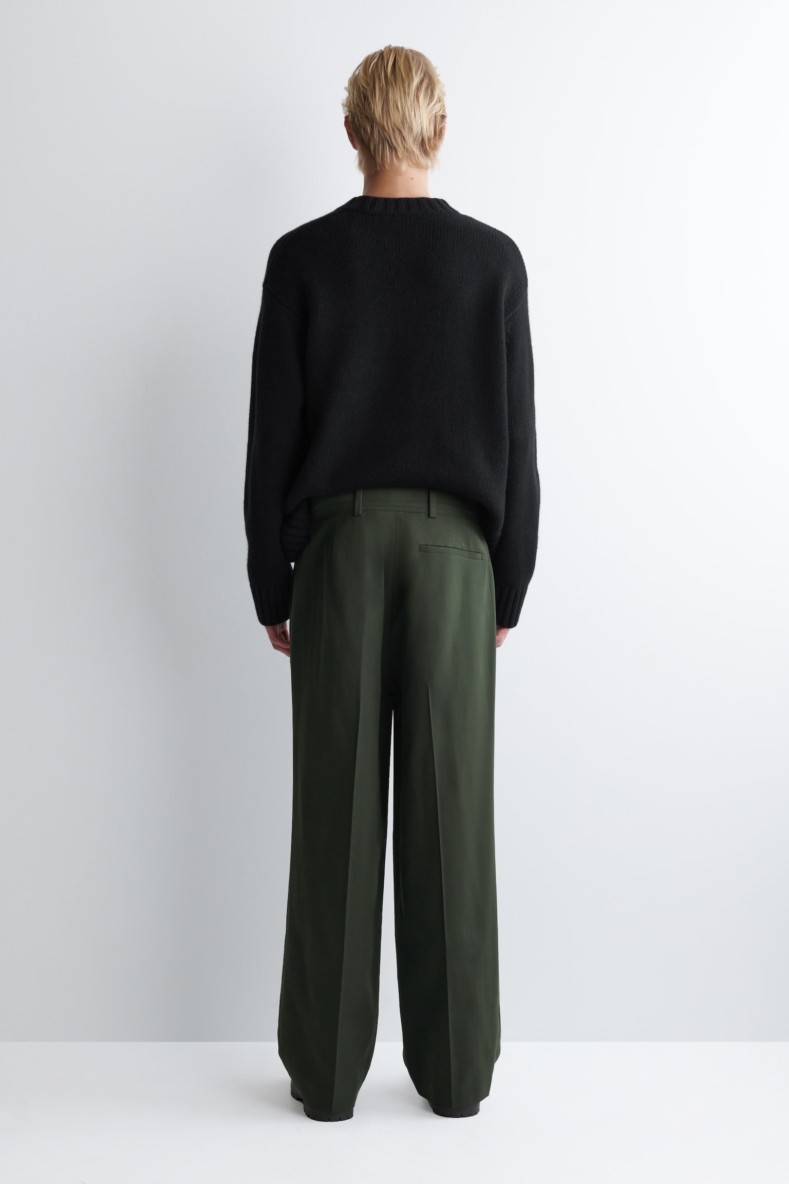PLEATED WIDE-LEG TROUSERS - DARK GREEN/LIGHT BEIGE - 6