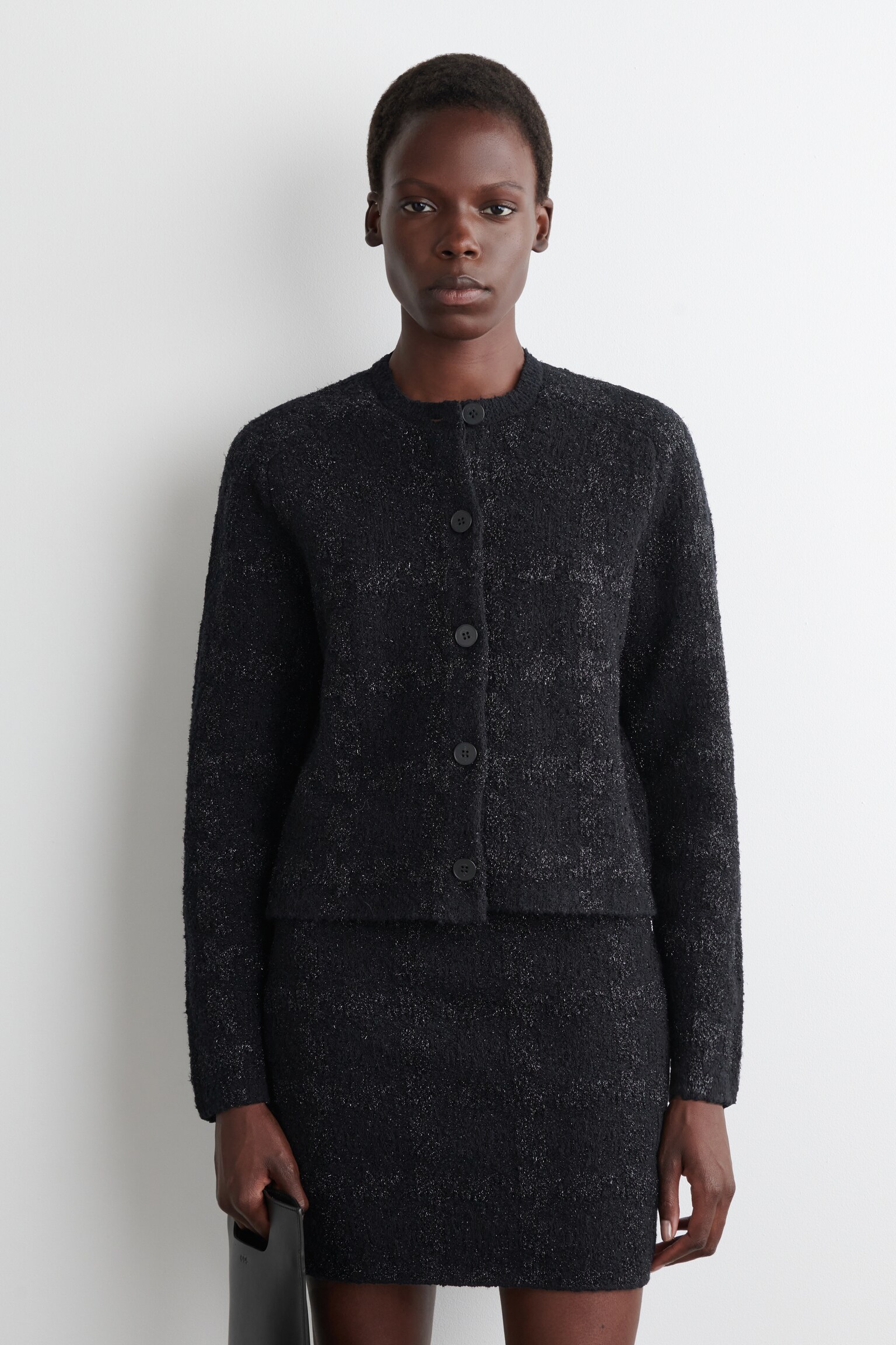 CARDIGAN IN MAGLIA BOUCLÉ LUCENTE - NERO / QUADRI - 1