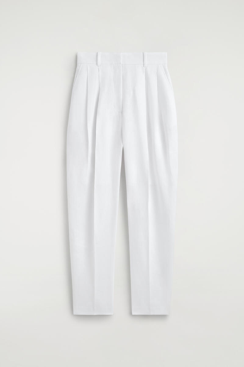Tailored Linen Barrel-Leg Pants
