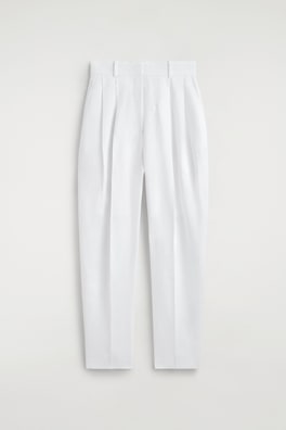 TAILORED LINEN BARREL-LEG PANTS — WHITE 10