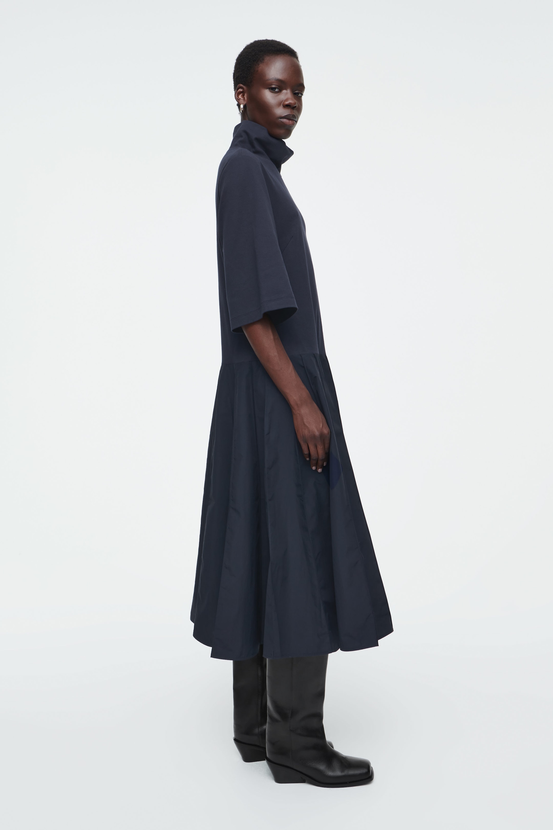FUNNELNECK PANELLED MIDI DRESS