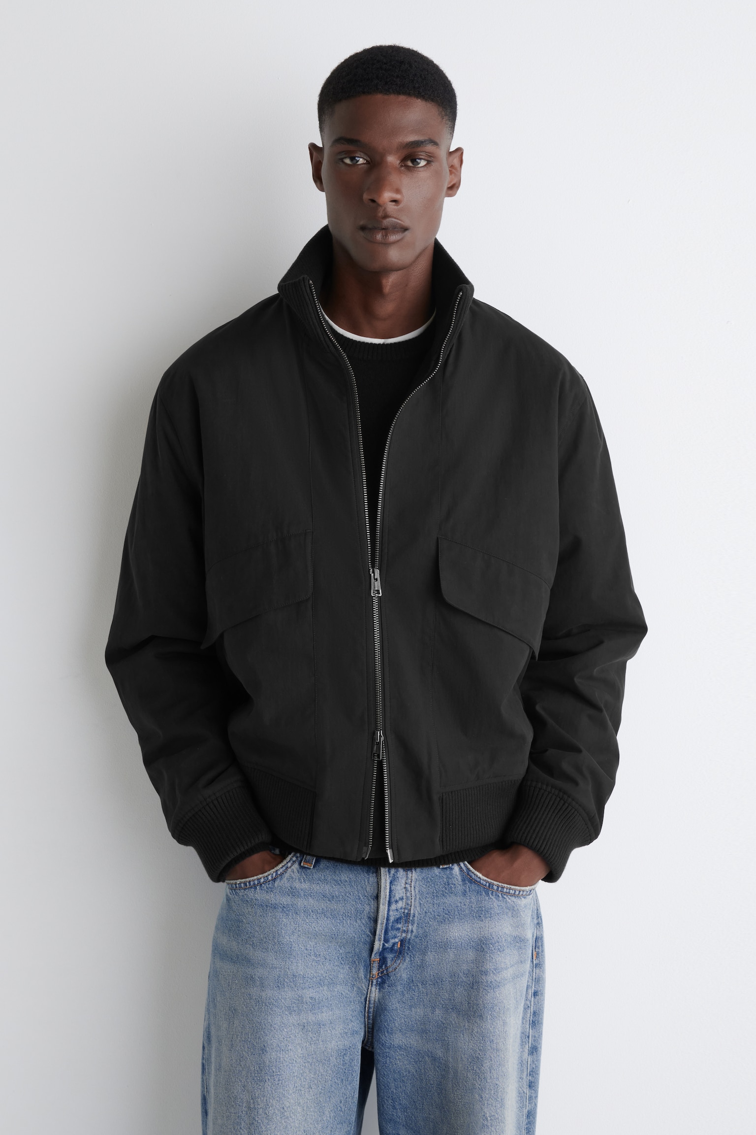 PADDED COTTON FLIGHT JACKET - ČIERNA/KAMEŇ