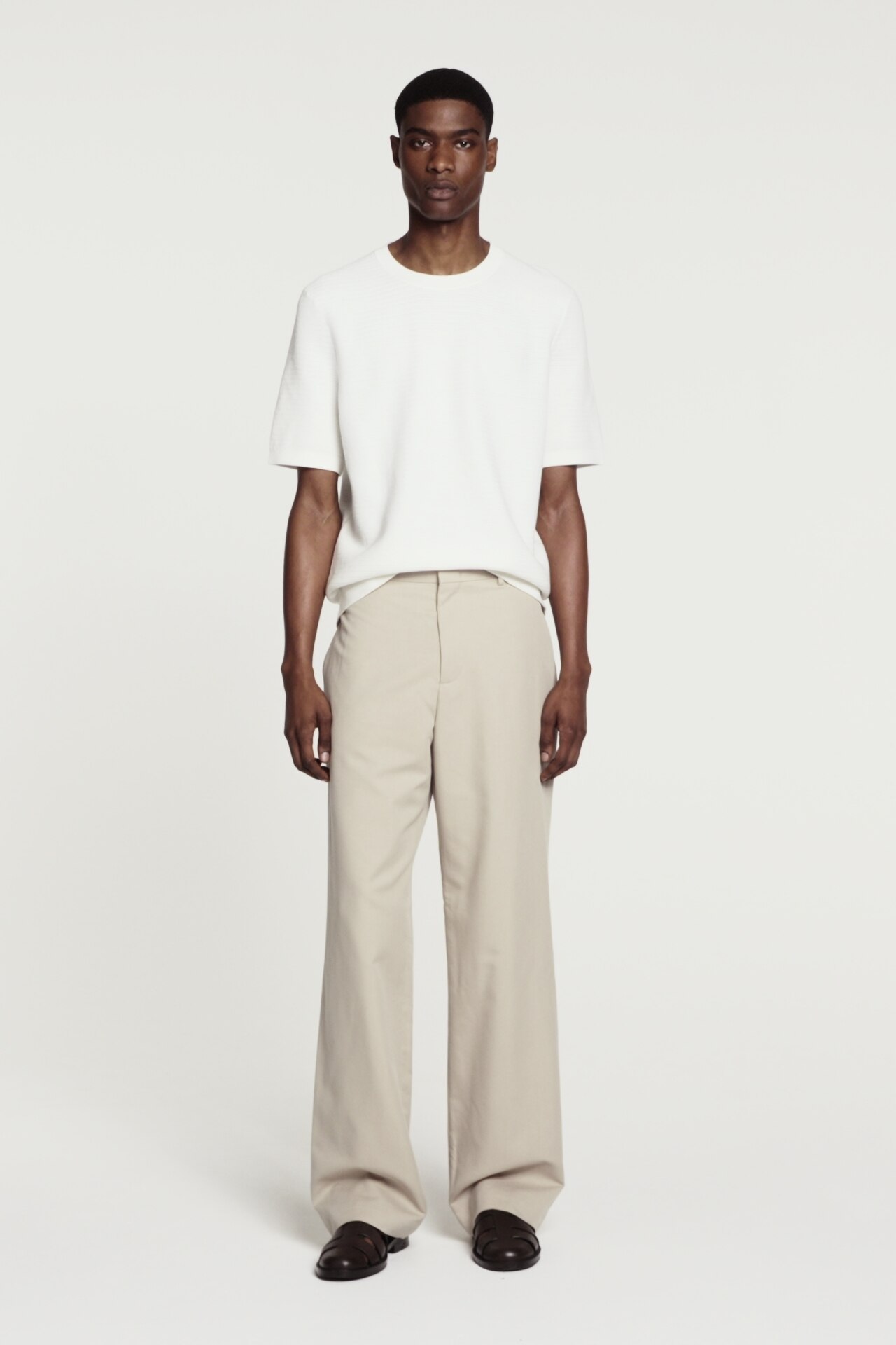 TEXTURED KNITTED COTTON T-SHIRT - OFF-WHITE | COS