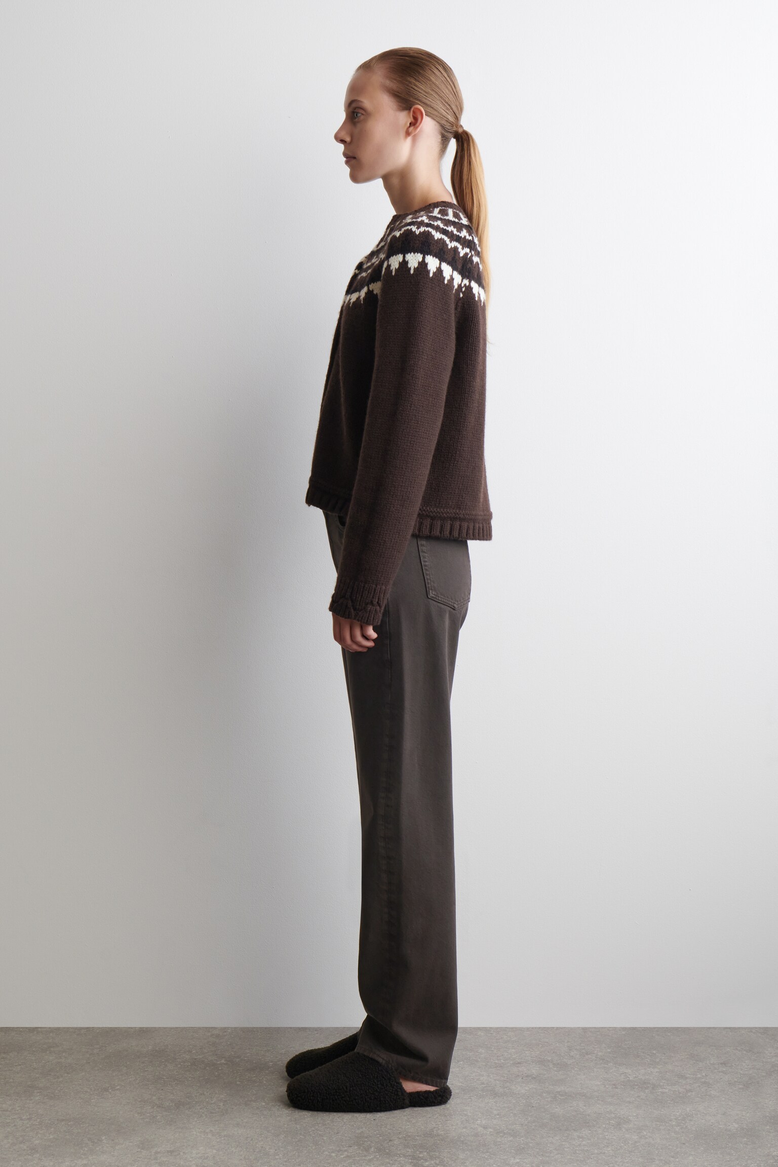 FAIR ISLE GYAPJÚ-KASMÍR KARDIGÁN - BROWN / WHITE - 5
