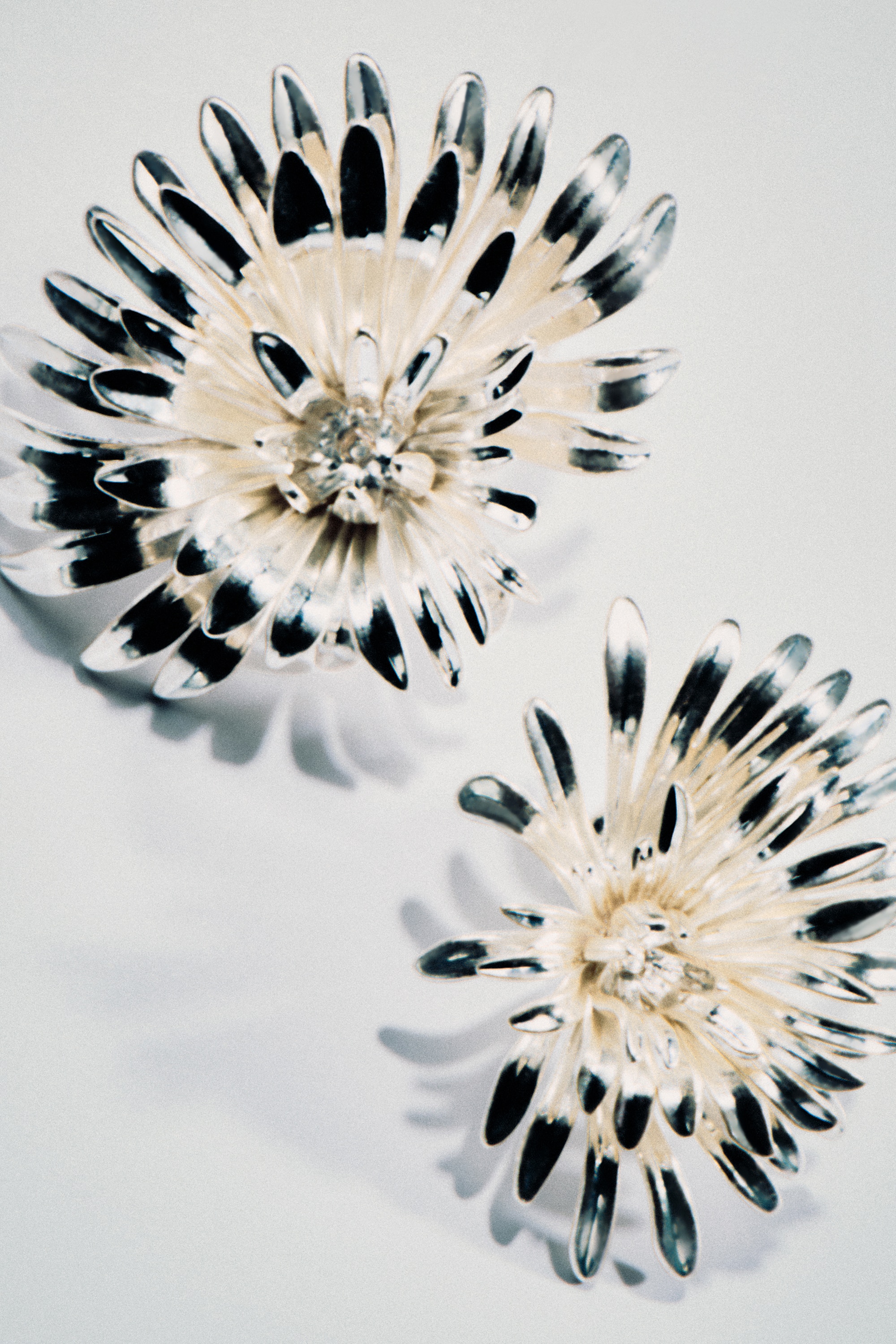 Brincos assimétricos com motivo floral abstrato - PRATA