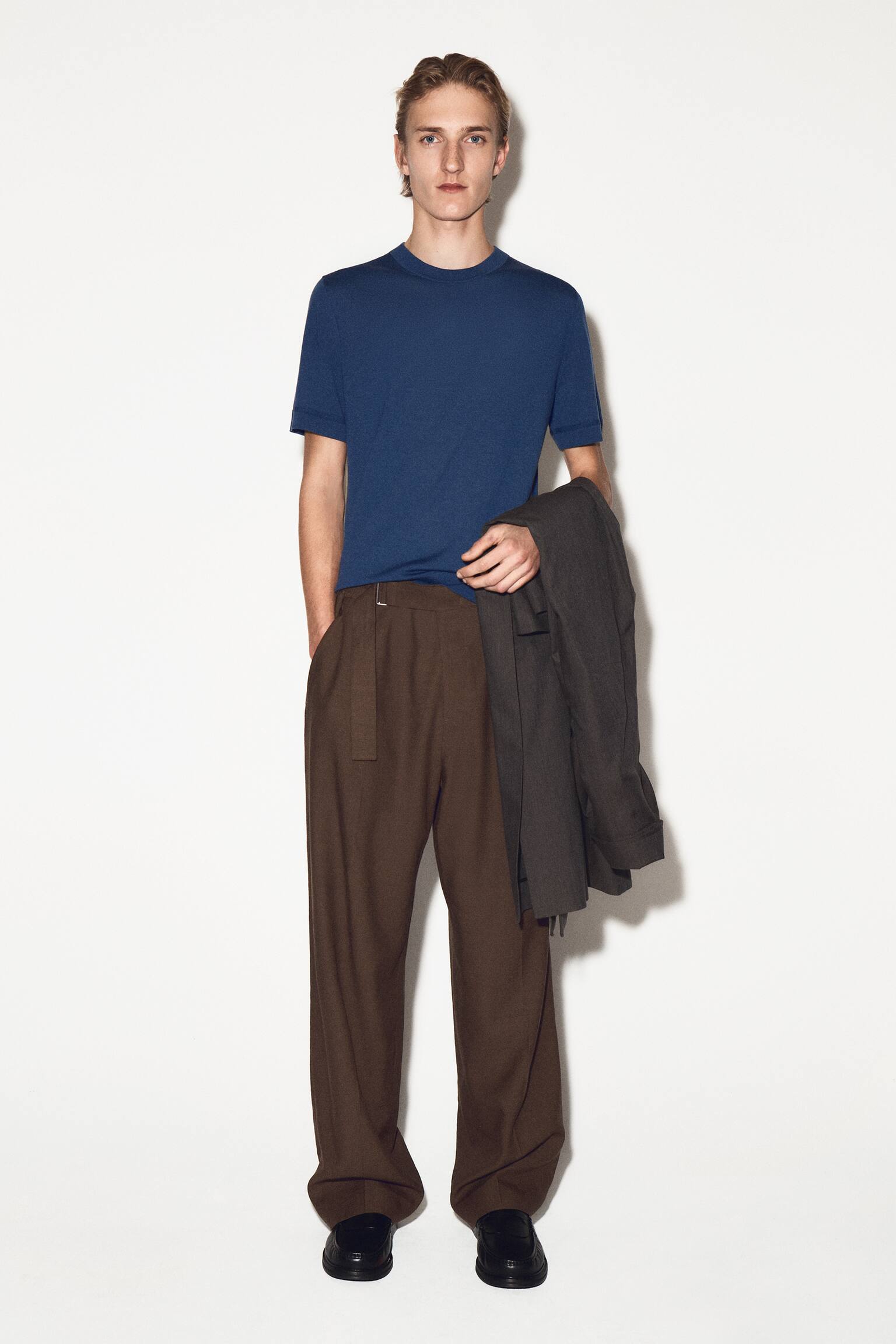 Neulottu merinovillainen t-paita - tummansininen/tumma kaki - 3