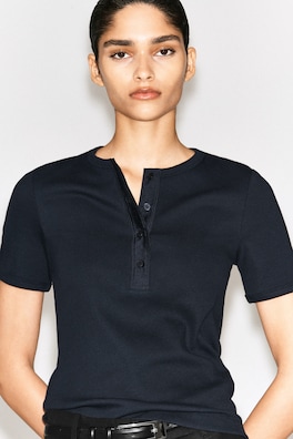 RIBBED HENLEY T-SHIRT — NAVY 6