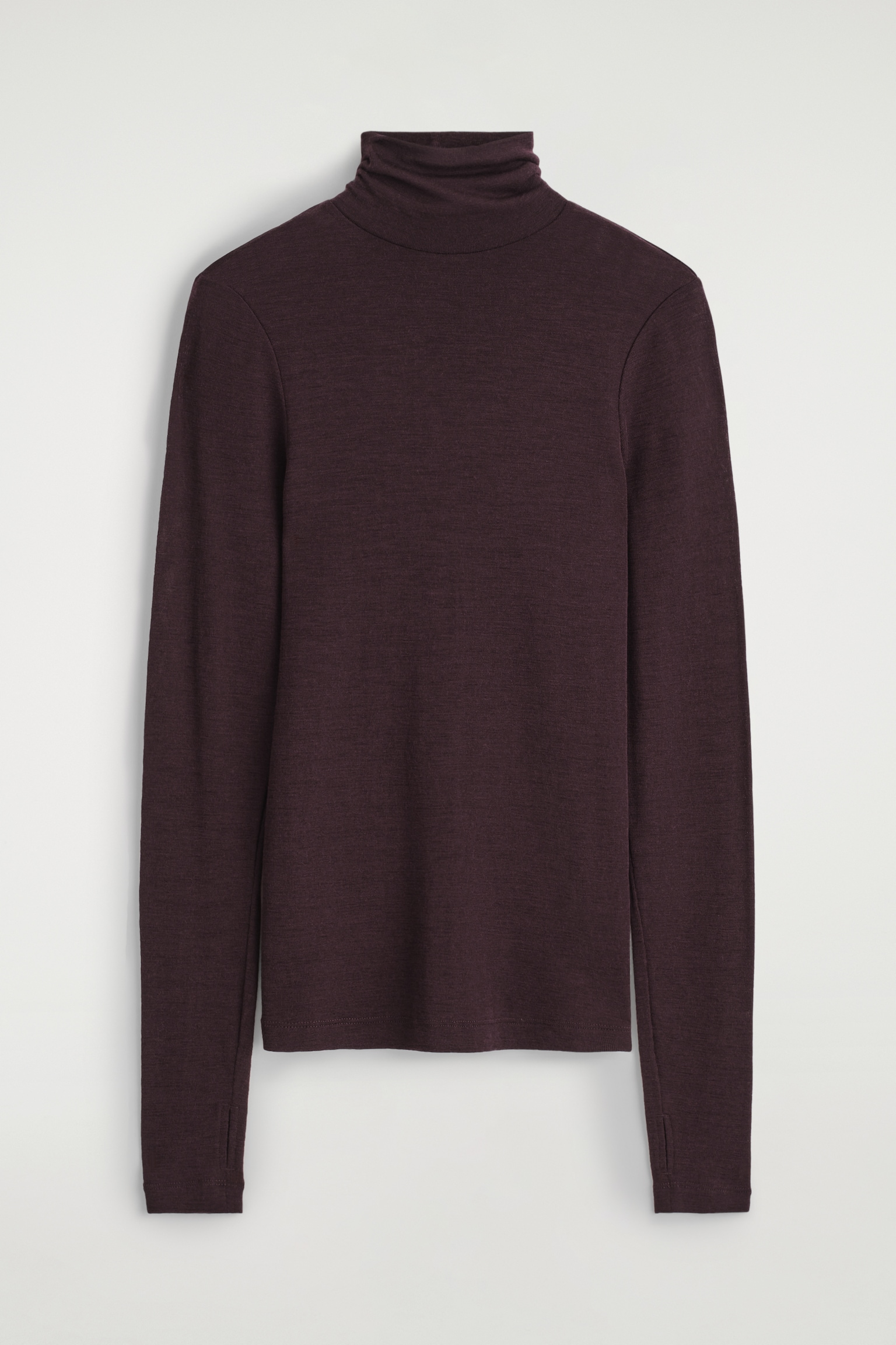 MERINO WOOL HIGH-NECK TOP - BURGUNDY MÉLANGE/DARK BROWN/DARK-GREEN MÉLANGE/LIGHT-BEIGE MÉLANGE/NAVY - 2