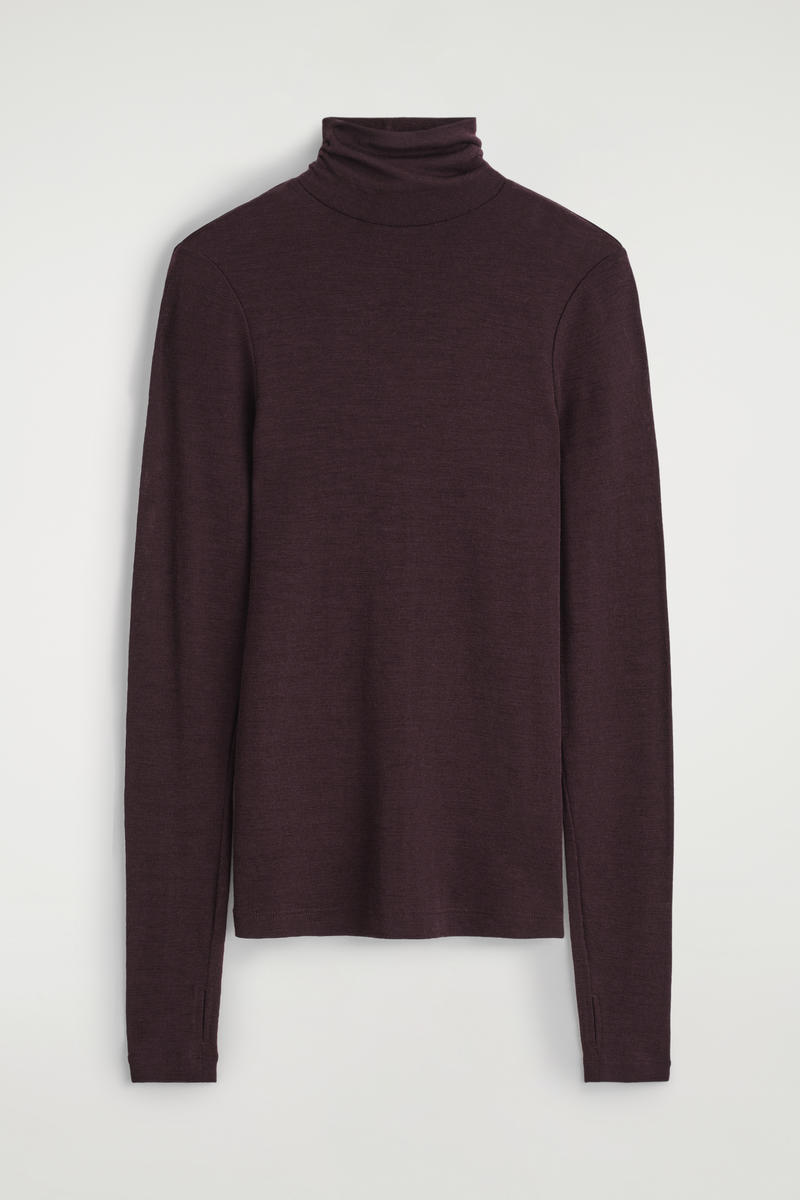 Cos Merino Wool High-neck Top In Burgundy