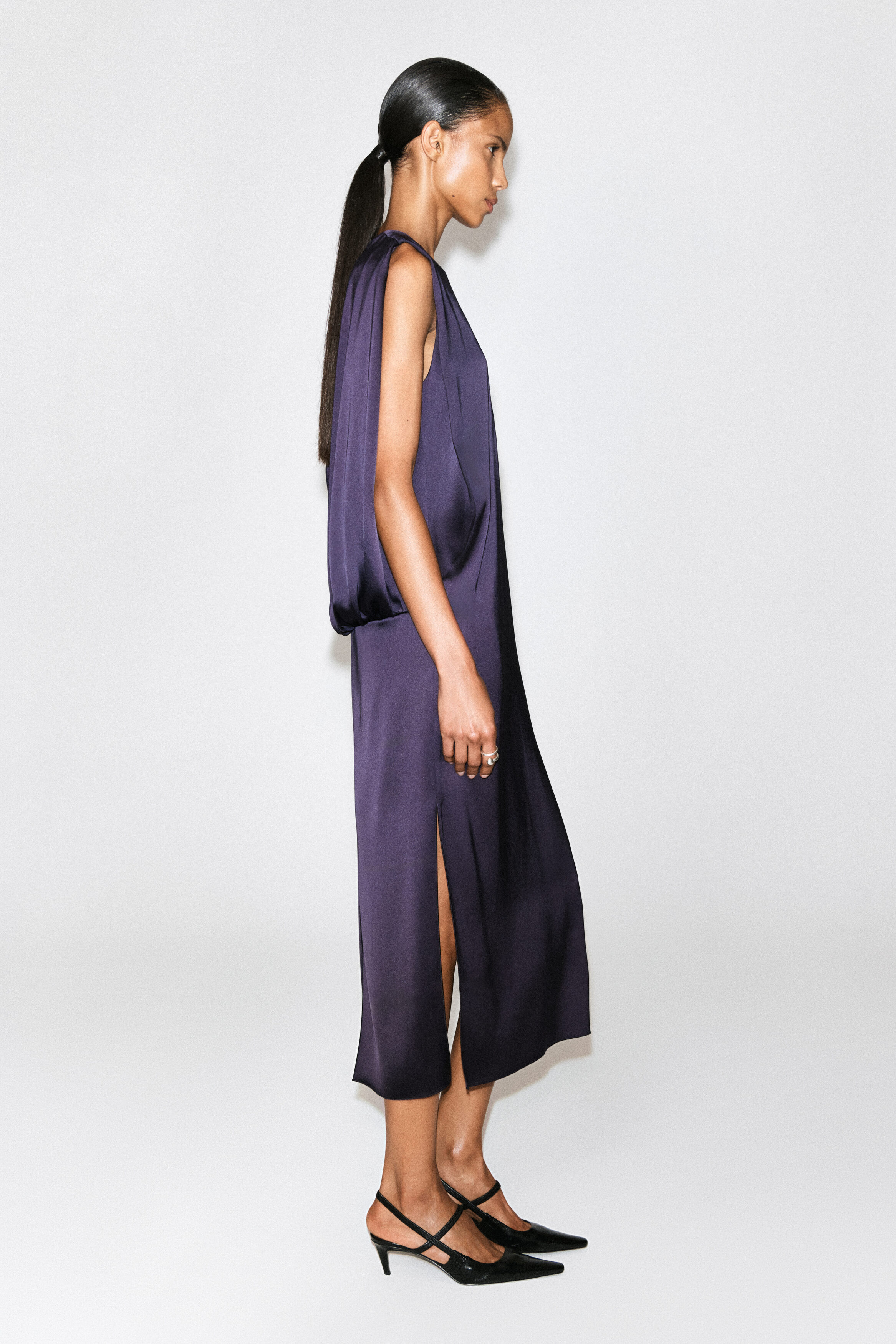 DRAPED OPEN-BACK MATTE-SATIN DRESS - thumbnail 3