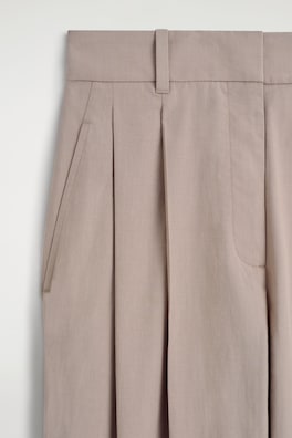 TAILORED COTTON BARREL-LEG PANTS — BEIGE 5