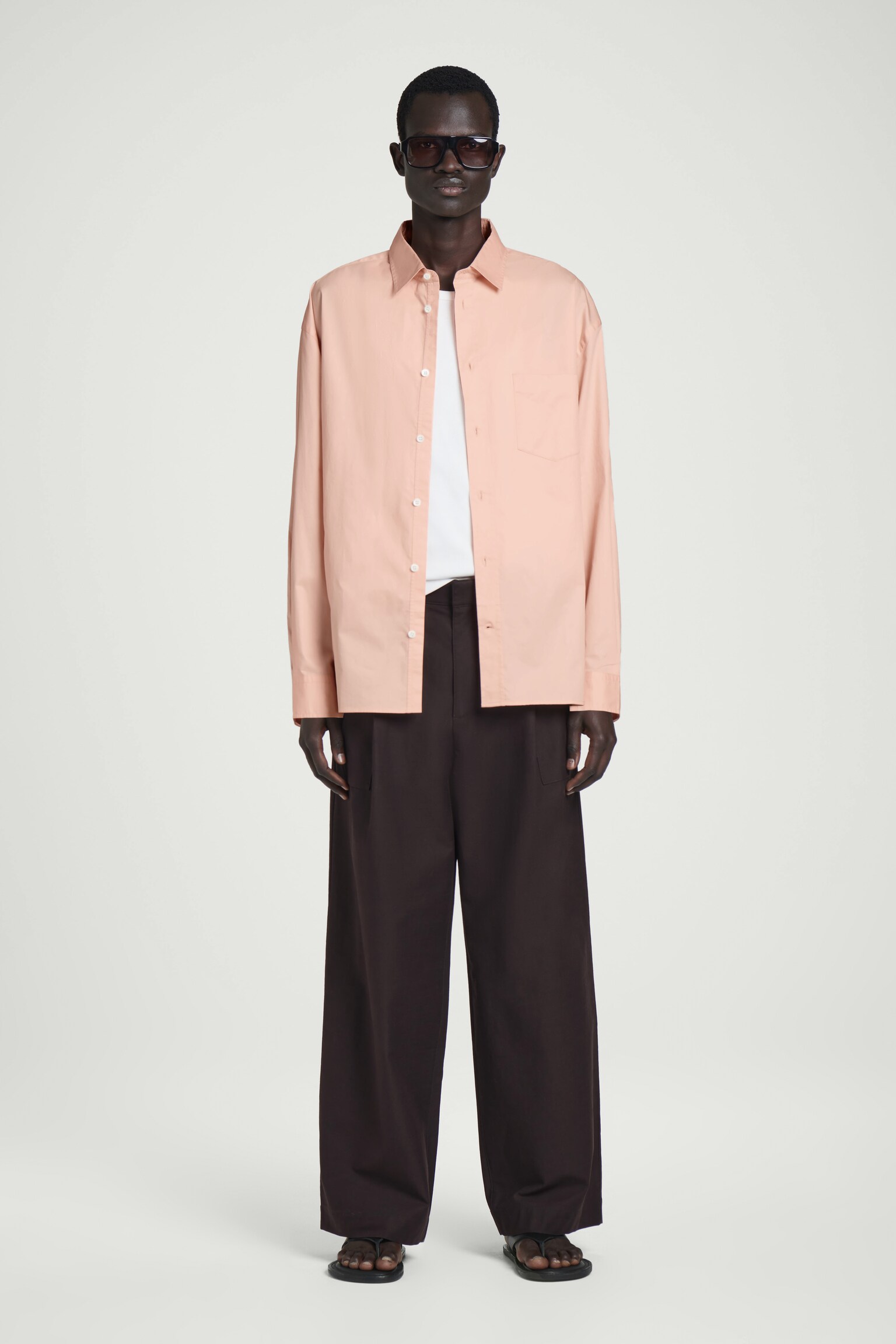 CAMISA OXFORD OVERSIZE ANCHA DE ALGODÓN - NARANJA/BLANCO - 3
