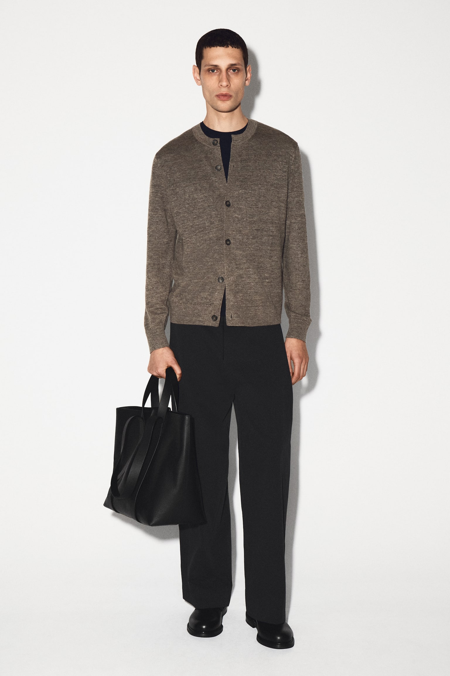 CARDIGAN EN MAILLE DE LIN - TAUPE CHINÉ - 4
