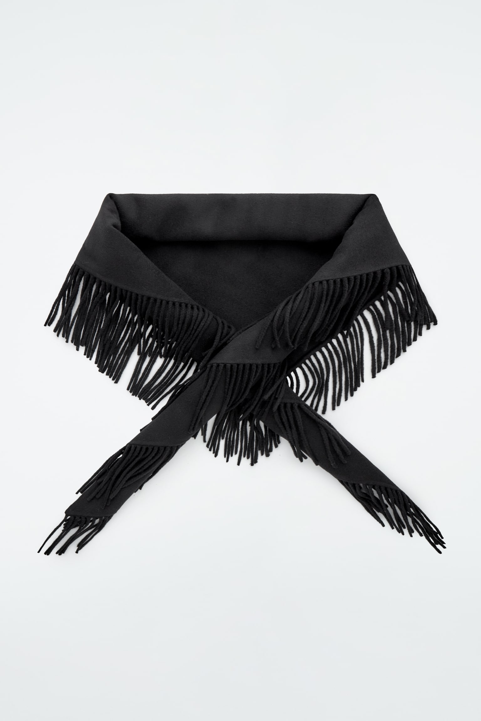 FRINGED MERINO WOOL TRIANGLE SCARF - BLACK - 2
