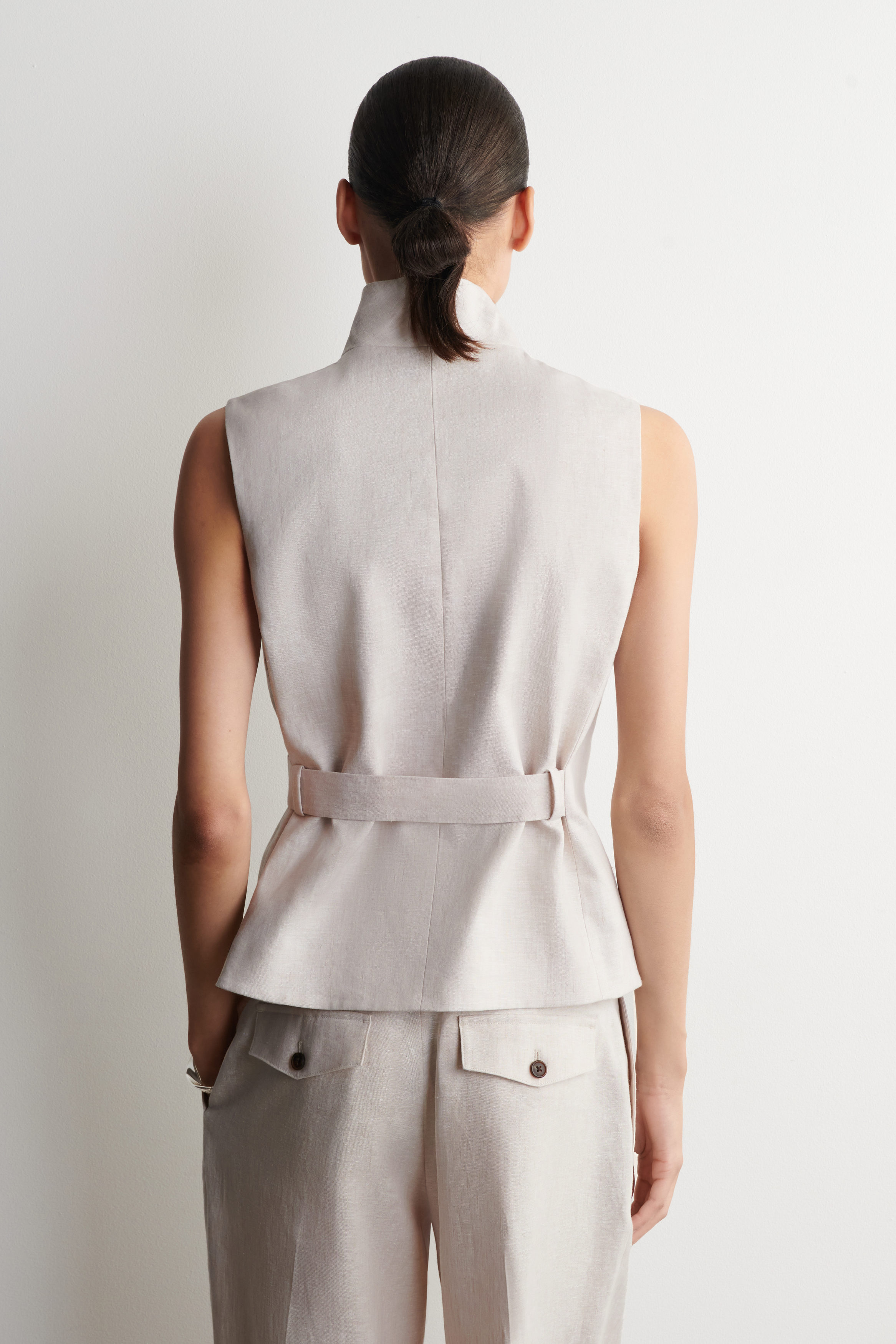 SHAWL-COLLAR BELTED LINEN WAISTCOAT - LIGHT-BEIGE MÉLANGE | COS CA