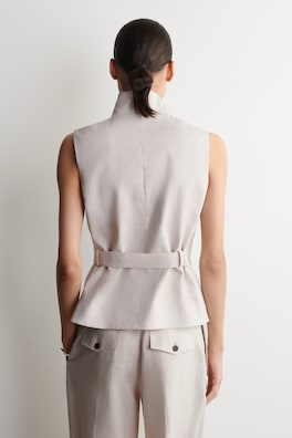 SHAWL-COLLAR BELTED LINEN WAISTCOAT — LIGHT-BEIGE MÉLANGE 4