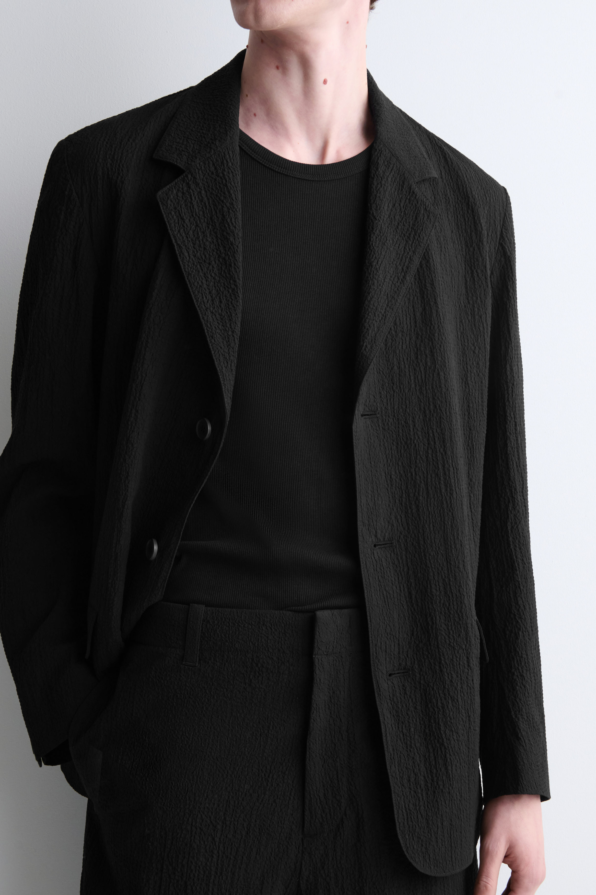 SEERSUCKER RELAXED-FIT STRAIGHT-LEG PANTS - BLACK | COS US