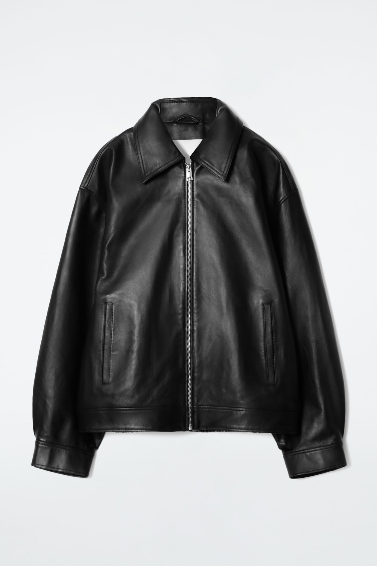 OVERSIZED COLLARED LEATHER JACKET - BLACK | COS GB