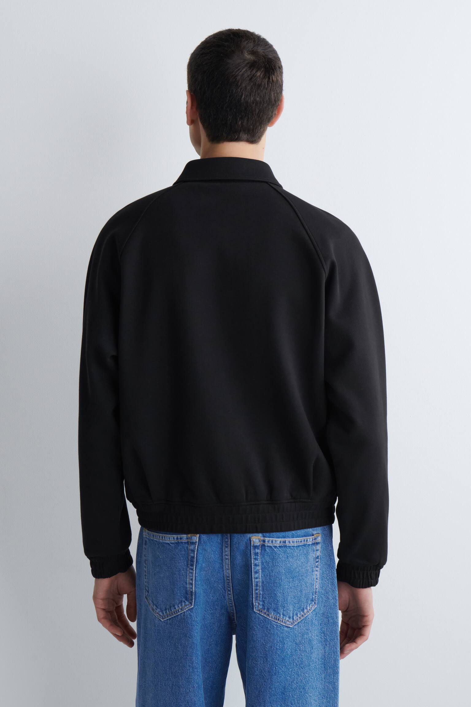 COTTON-JERSEY BOMBER JACKET - כחול כהה/ירוק כהה - 5