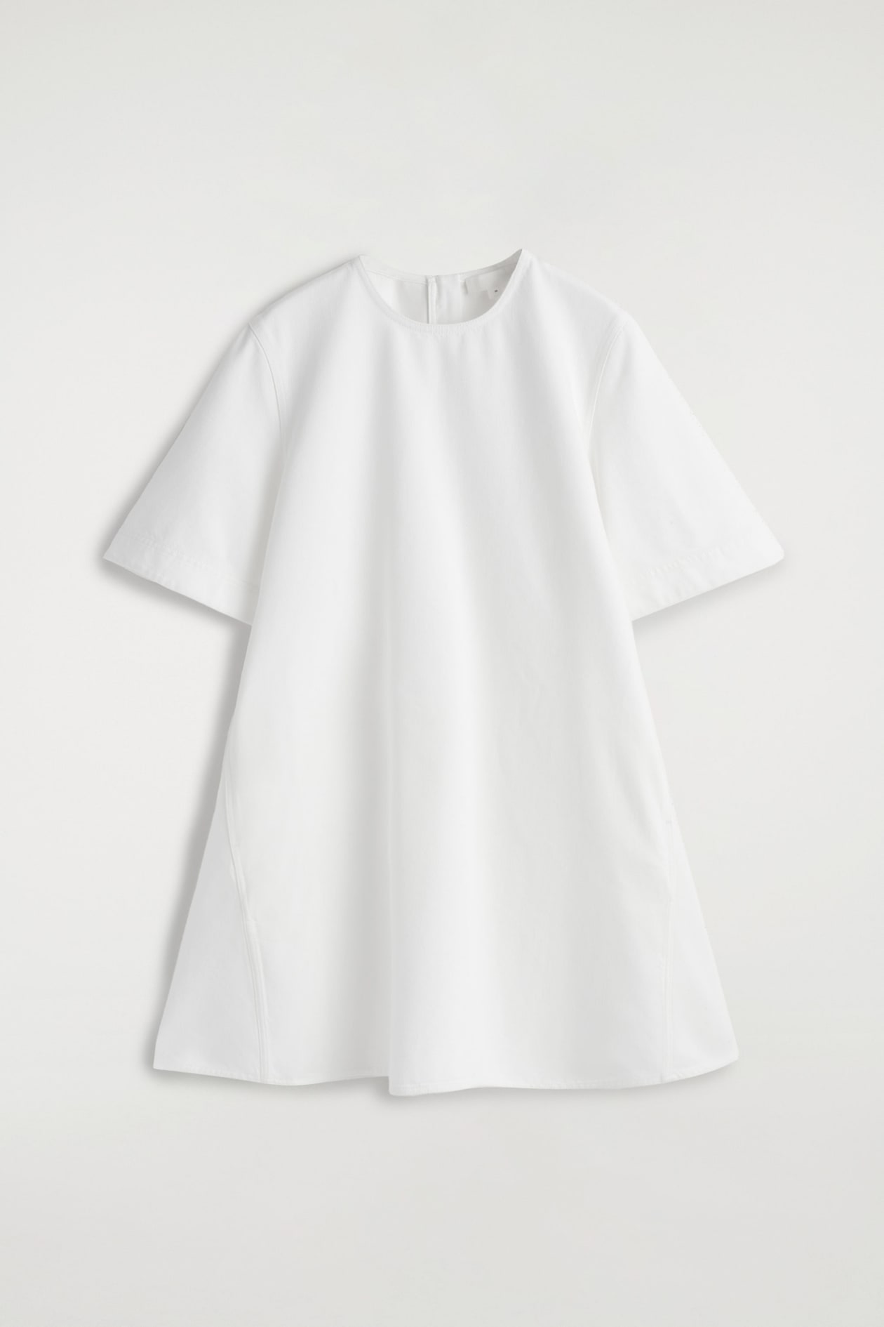 FLARED DENIM MINI DRESS — WHITE
